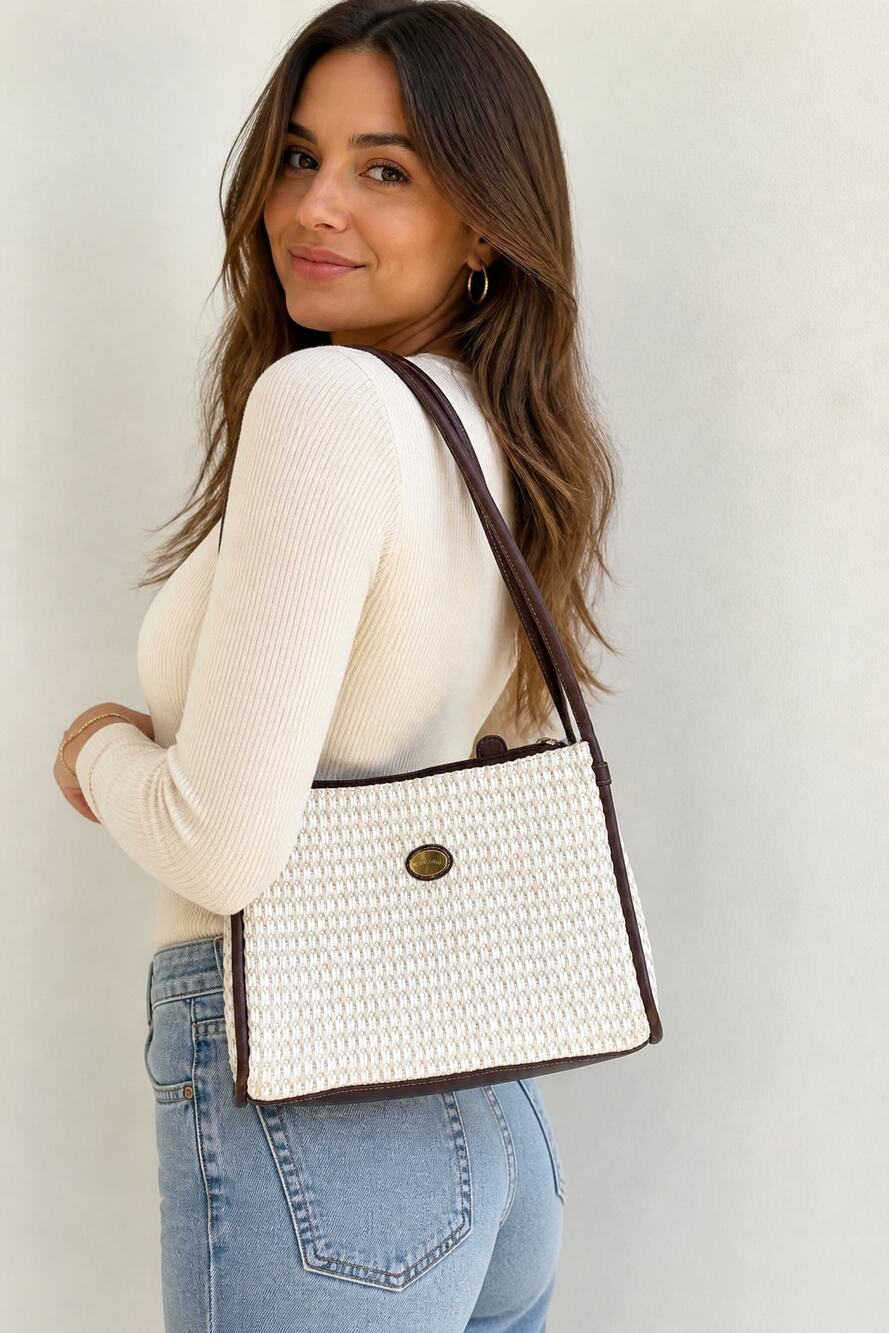 Carryland Woven White & Brown Shoulder Bag